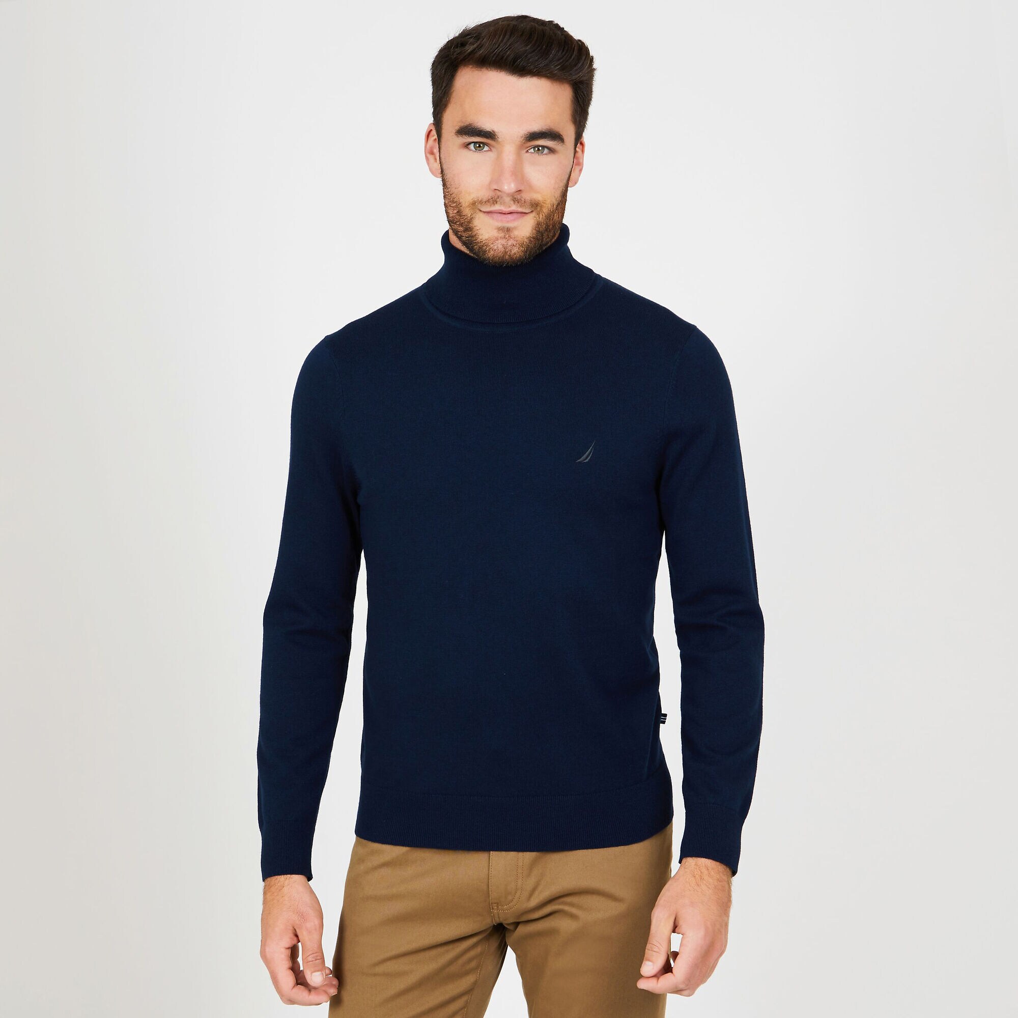 Big & Tall Solid Jersey Turtleneck,Navy,large