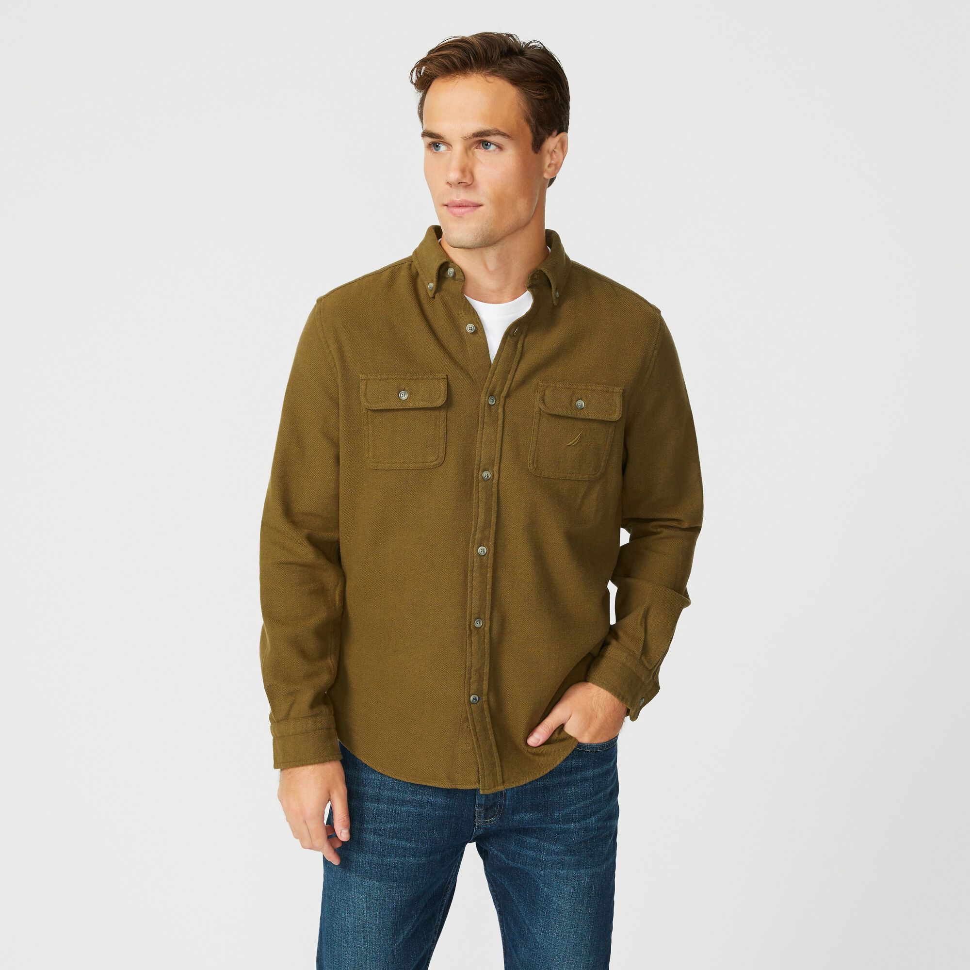 FLAP POCKET SHIRT,Olive,large