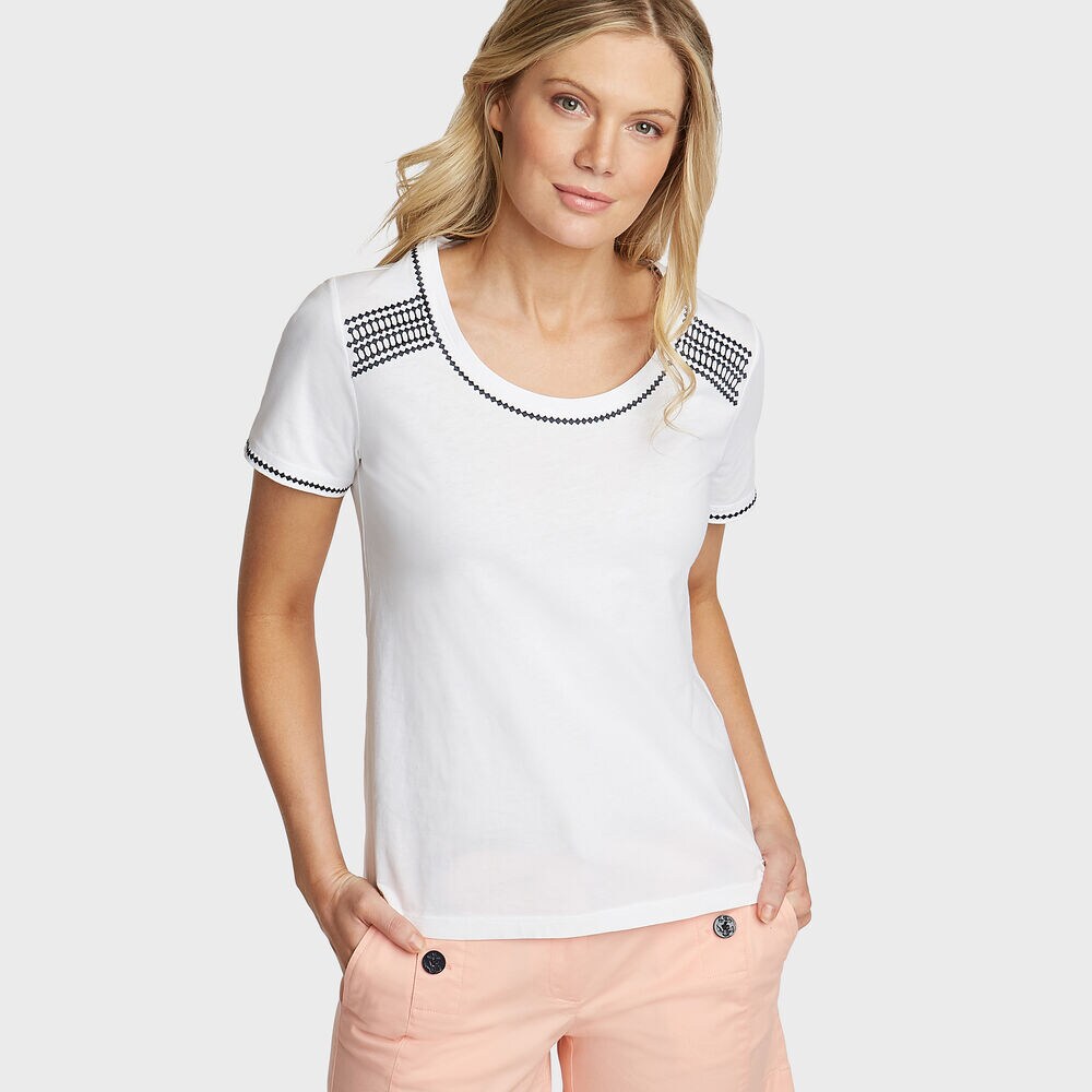 Embroidered Knit Tee,Bright White,large