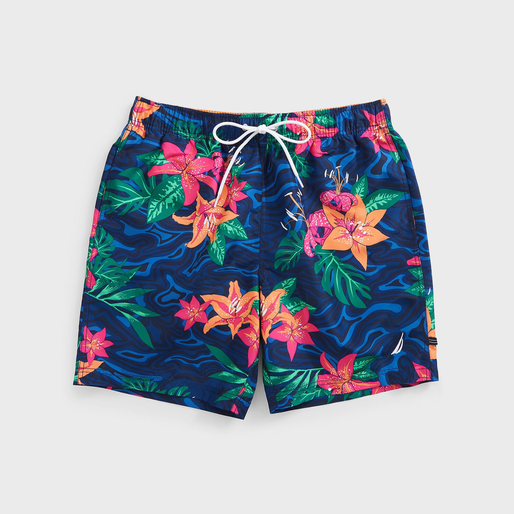 8.5" BIG & TALL FLORAL CAMOUFLAGE PRINT SWIM SHORT,Estate Blue,large