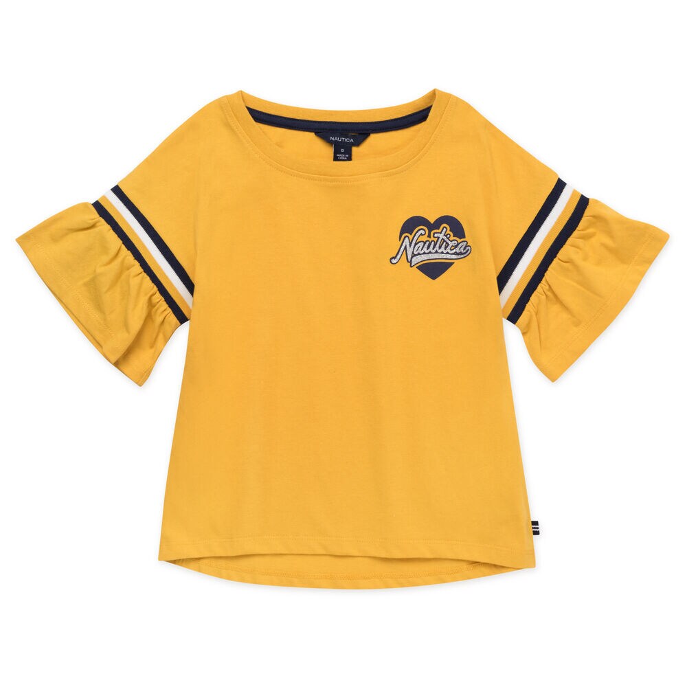 LITTLE GIRLS' SWING BODY RUFFLE SLEEVE TOP WITH CHEST LOGO (4 - 7),Sun,large