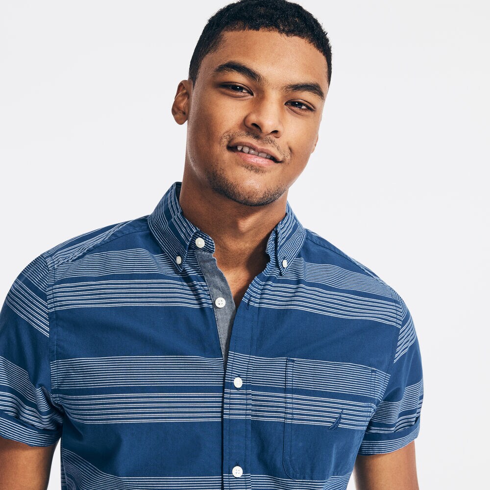 Classic Fit Striped Poplin Button Down,Estate Blue,large