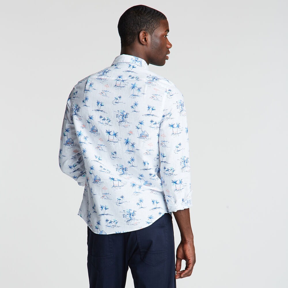 Classic Fit Linen Blend Shirt in Print,Bright White,large