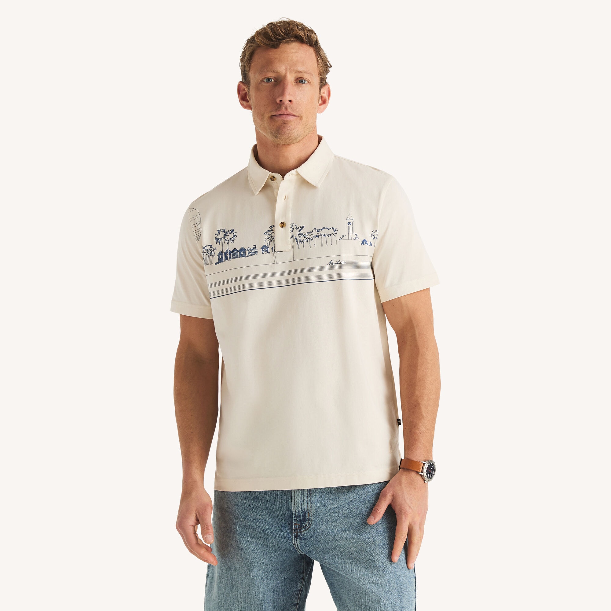 Classic Fit Printed Polo,Natural,large