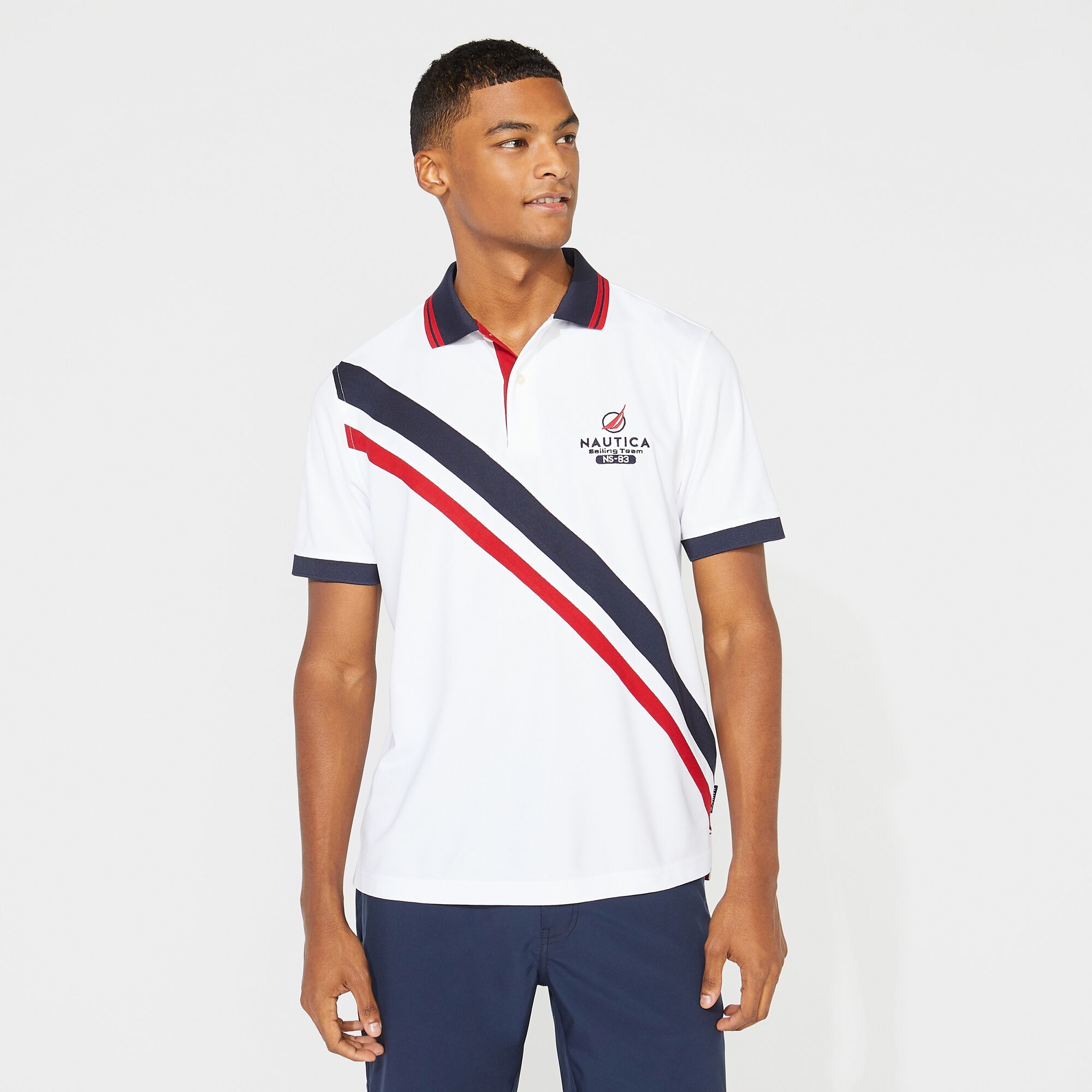 CLASSIC FIT NAVTECH SASH GRAPHIC POLO,Bright White,large