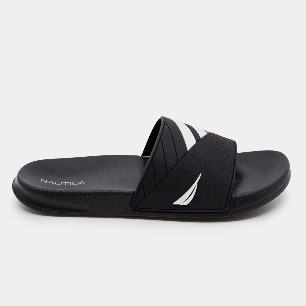 COLORBLOCK LOGO EMBOSSED STRIPE SLIDE SANDALS,True Black,large
