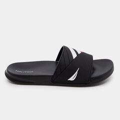 COLORBLOCK LOGO EMBOSSED STRIPE SLIDE SANDALS,True Black,large