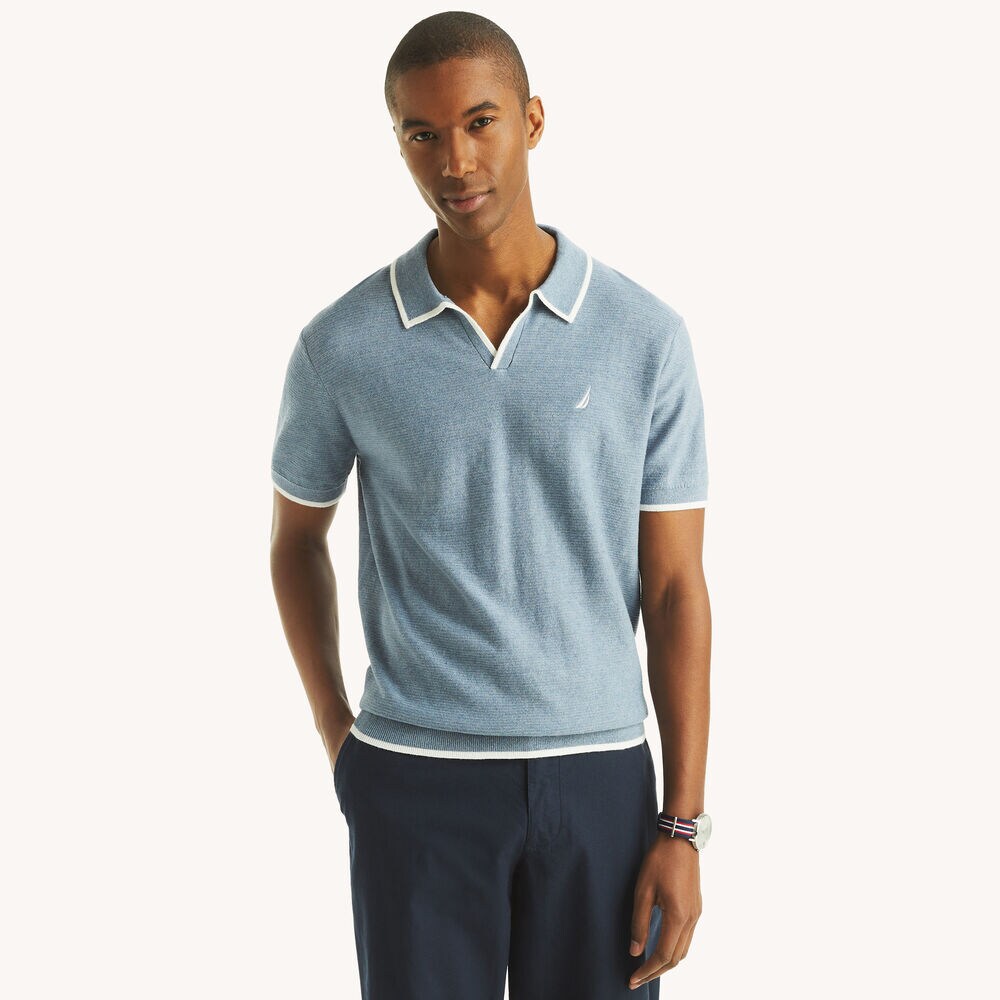 Tipped Textured Sweater Polo,Anchor Blue Heather,large