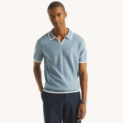 Tipped Textured Sweater Polo,Anchor Blue Heather,large