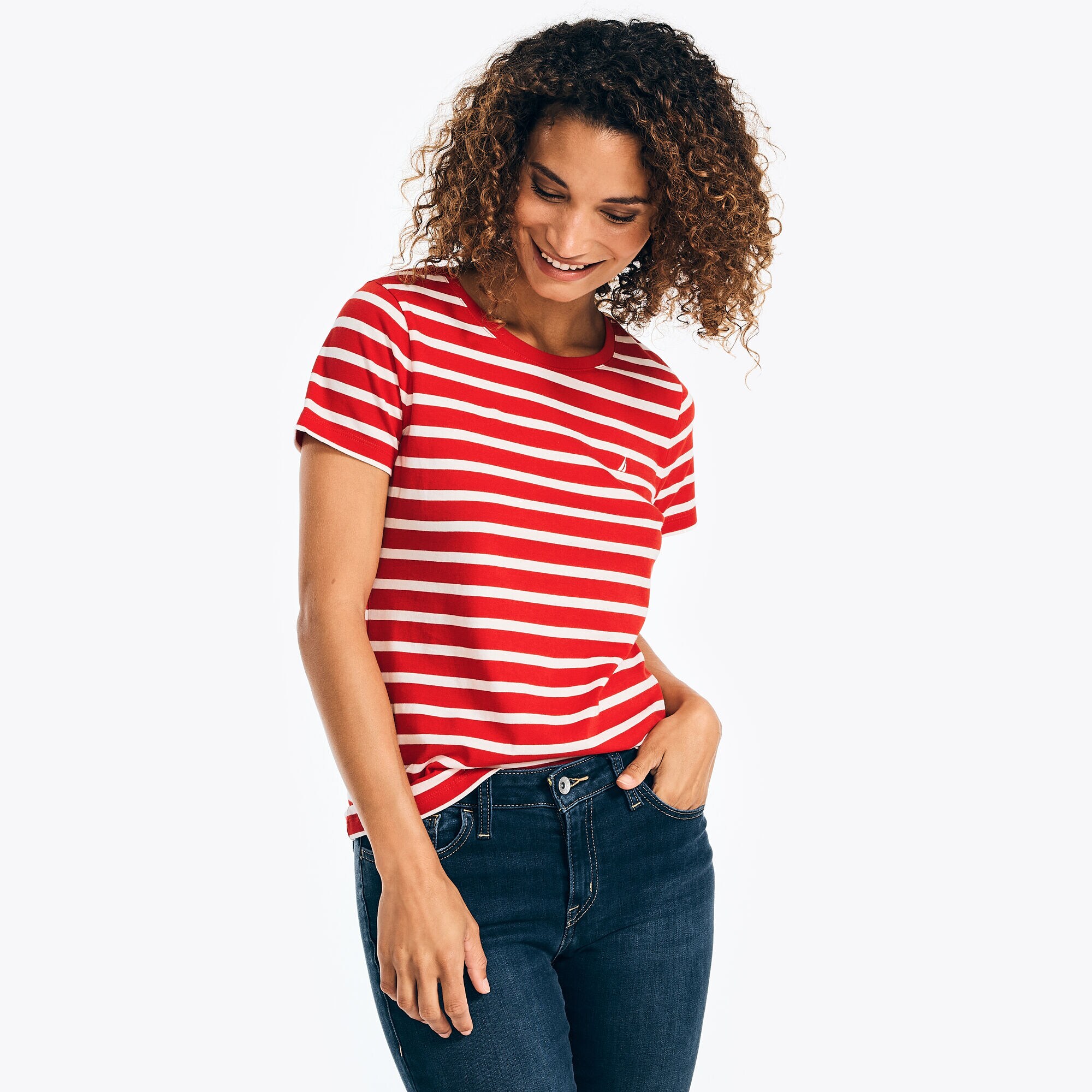 STRIPED CREWNECK T-SHIRT,Tomales Red,large