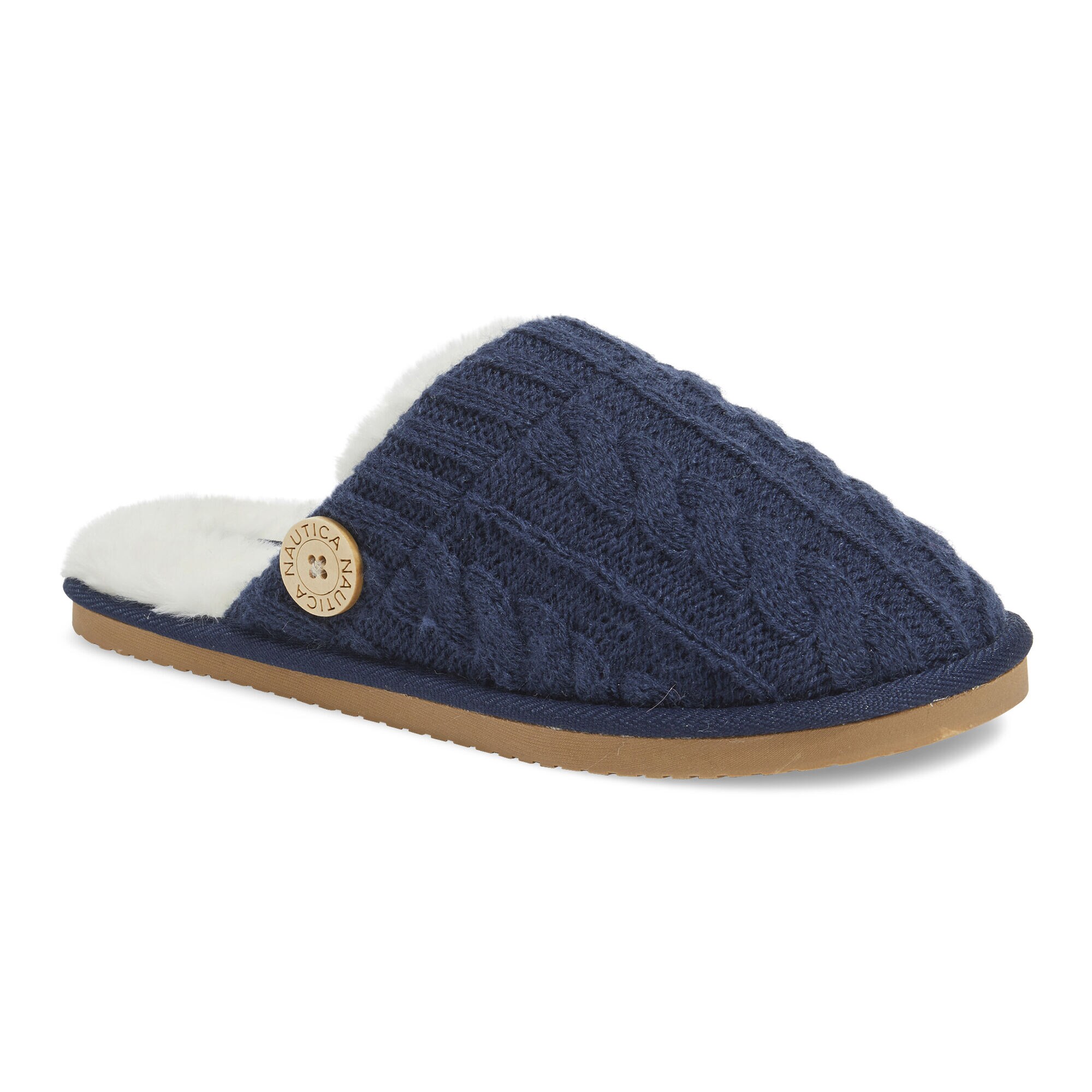 TERRA CABLE KNIT SLIPPERS IN NAVY,Navy,large