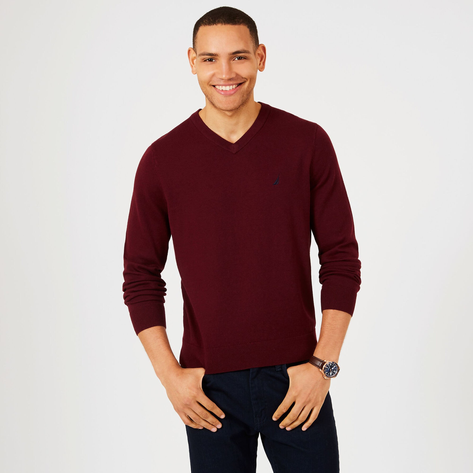 Big & Tall Jersey V-Neck Sweater,Royal Burgundy,large