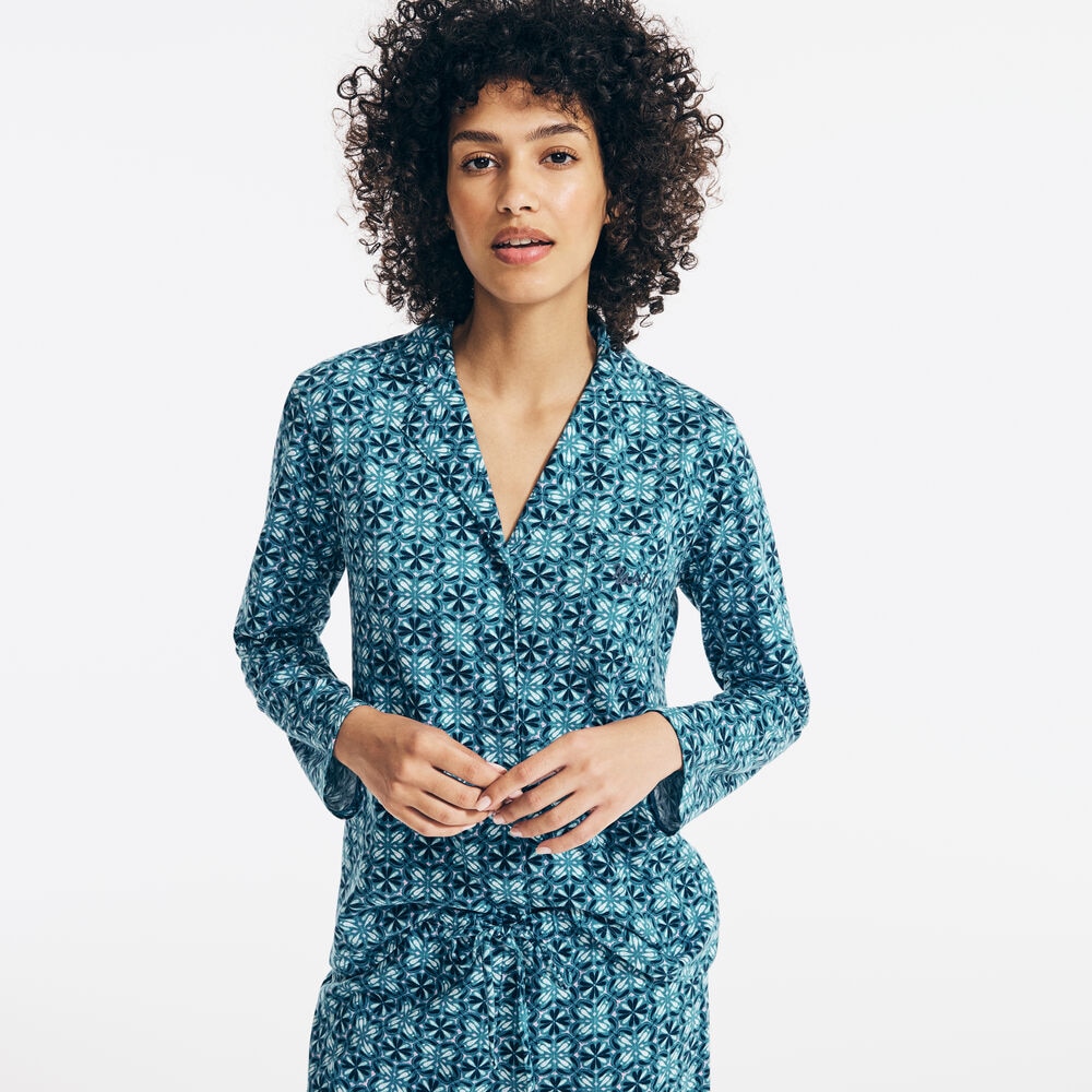 MEDALLION PRINT PAJAMA PANT SET,Blue Indigo Heather,large