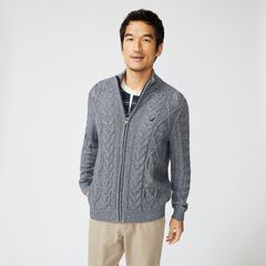 CABLE-KNIT FULL-ZIP SWEATER,Navy,large