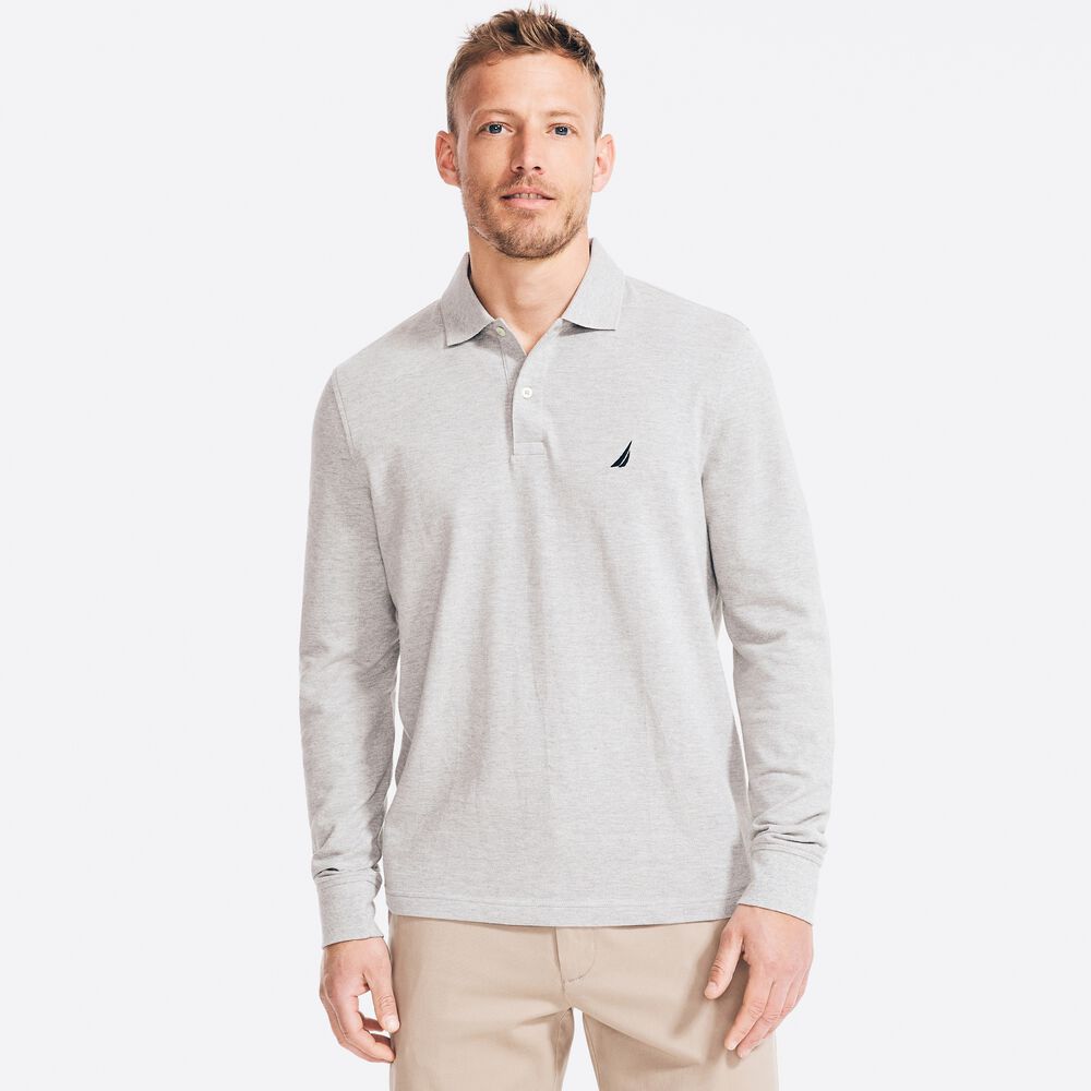 CLASSIC FIT LONG-SLEEVE POLO,Grey Heather,large