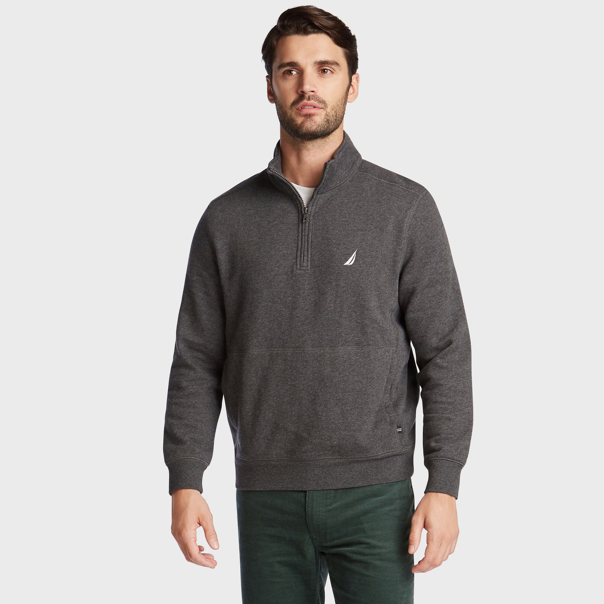 SUEDED FLEECE QUARTER ZIP PULLOVER,Charcoal Heather,large