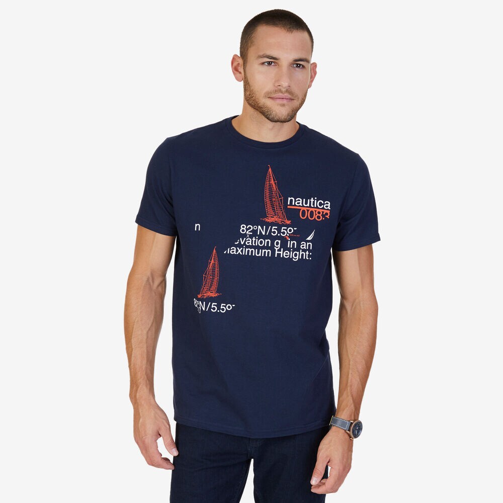 "Navigate Life" Graphic T-Shirt,Navy,large