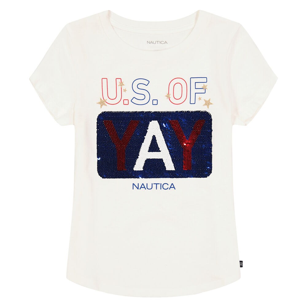 Girls' Sequin Us Of Yay T-Shirt (7-16),Antique White Wash,large