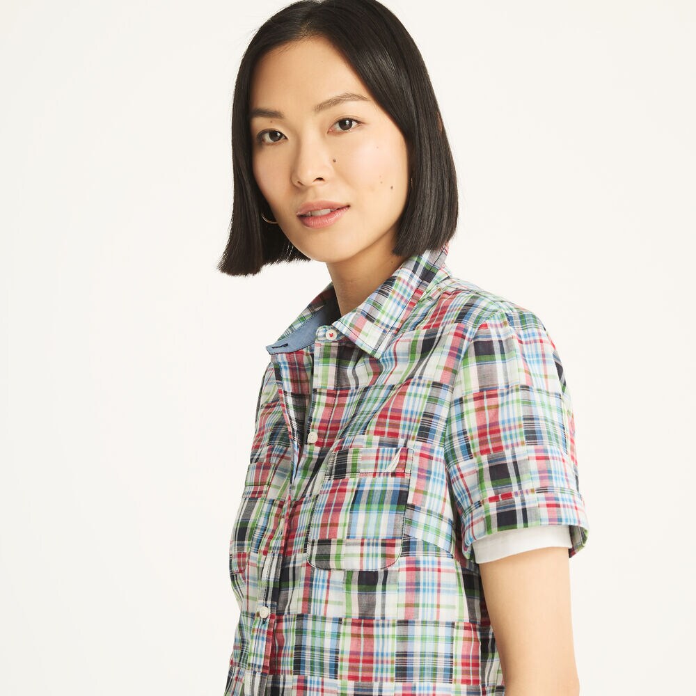 Patchwork Camp Shirt,Navy,large