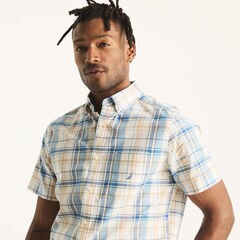 Sustainably Crafted Plaid Short-Sleeve Shirt,Bright White,large