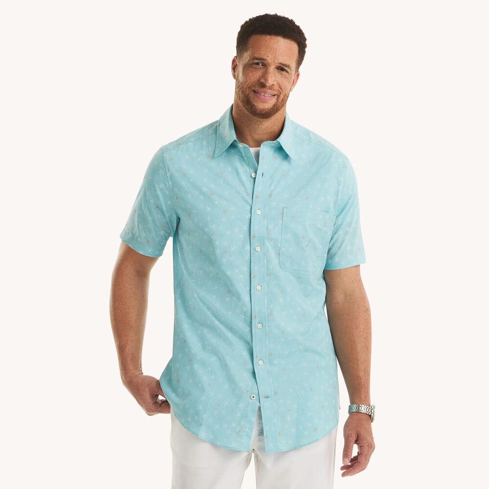 Big & Tall Printed Short-Sleeve Shirt,Ballard Blue,large