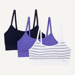 Ribbed Striped Seamless Bra, 3-Pack,Antique White Wash,large