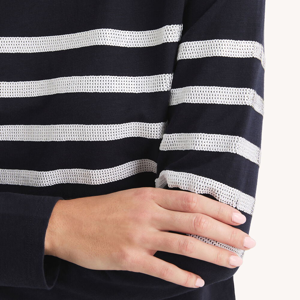 Sequin Striped Top,Navy,large