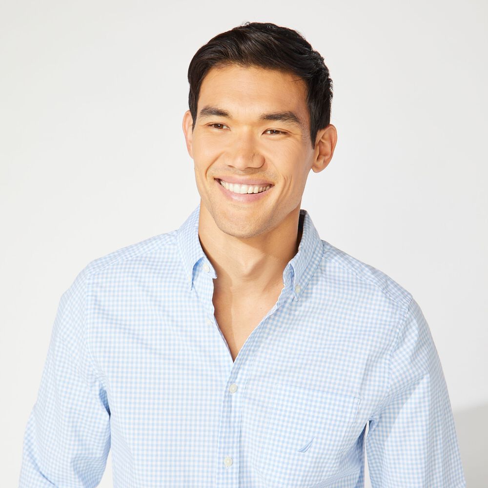 CLASSIC FIT GINGHAM POPLIN SHIRT,Azure Blue,large