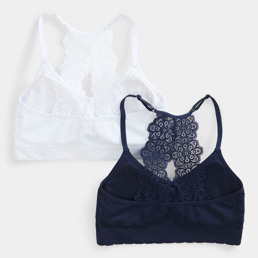 EMBROIDERED LACE BRA, 2-PACK,Navy,large