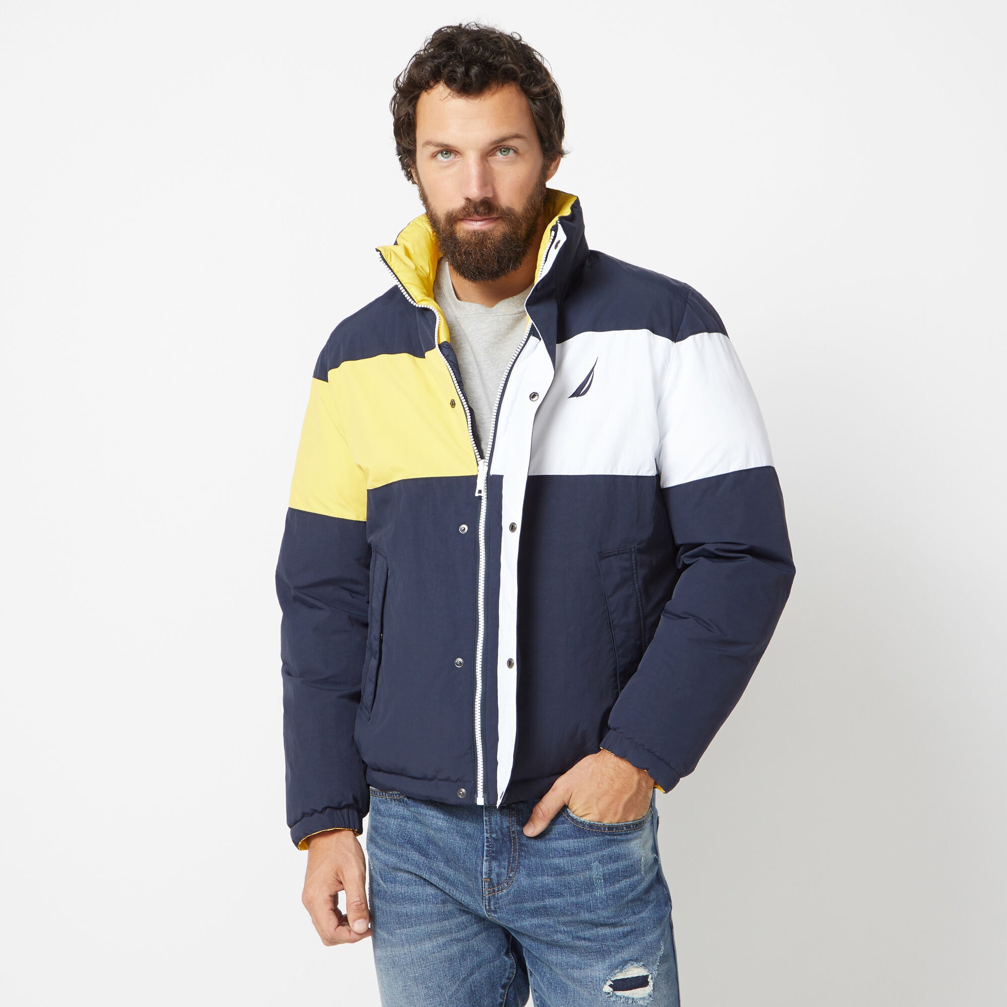 REVERSIBLE TEMPASPHERE COLORBLOCK JACKET,Navy,large