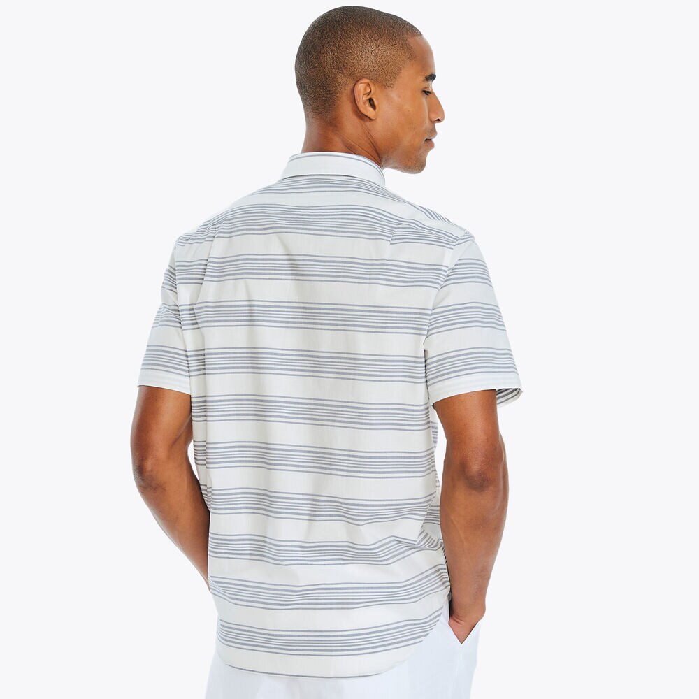 Striped Poplin Short-Sleeve Shirt,Sail White,large