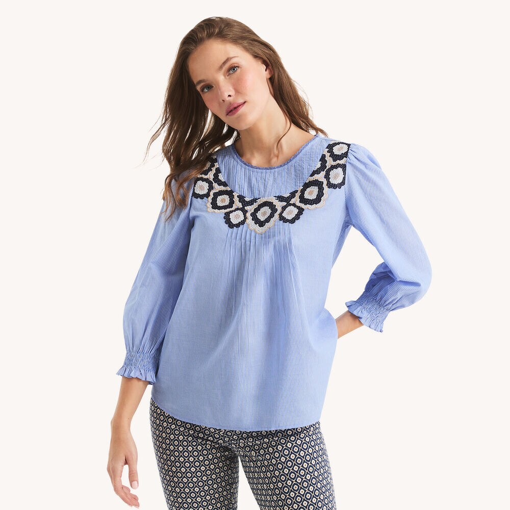 Striped Embroidered Shirt,Bolt Blue,large