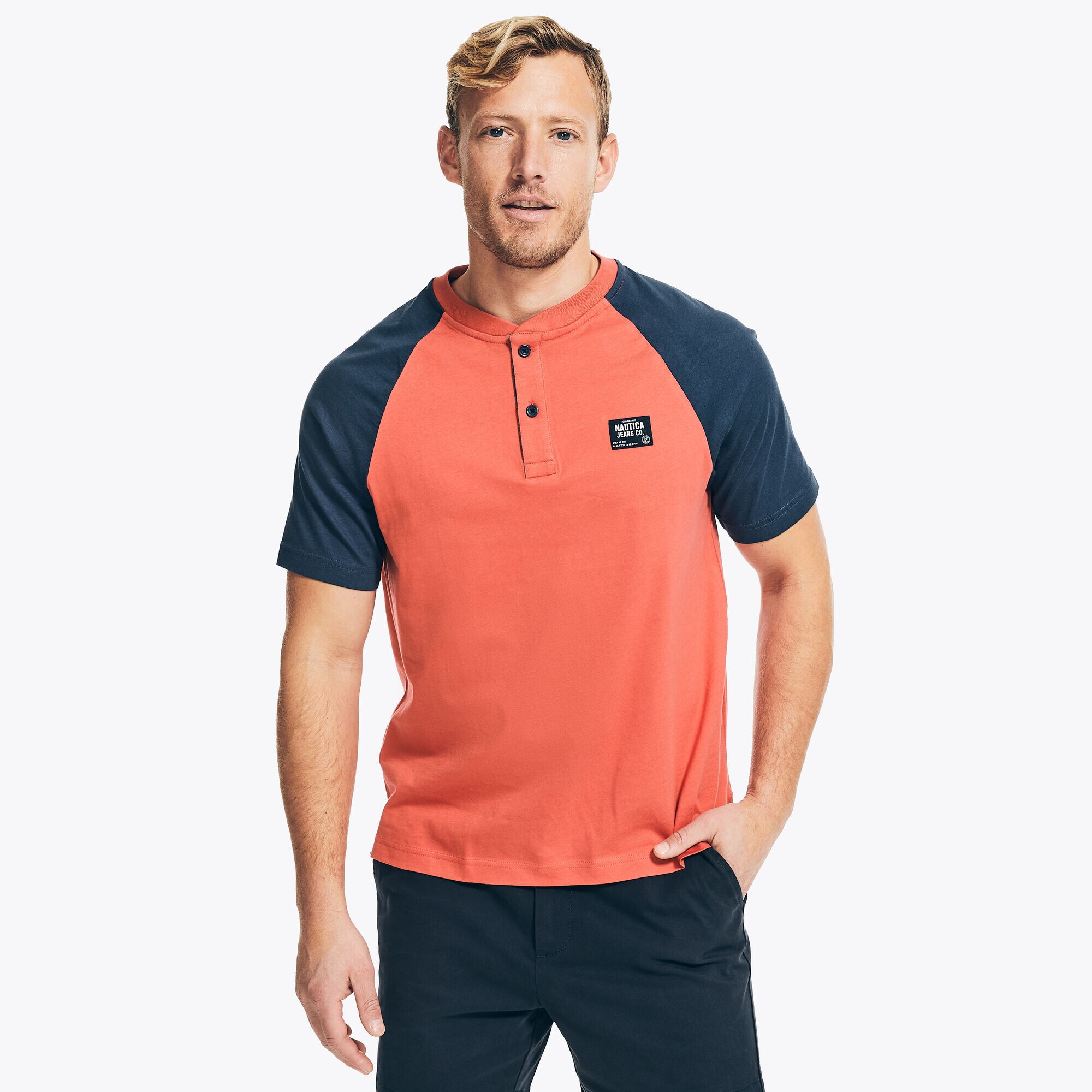 NAUTICA JEANS CO. RAGLAN HENLEY,Sailor Red,large