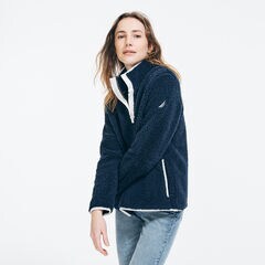 QUARTER-ZIP SHERPA PULLOVER,Stellar Blue Heather,large