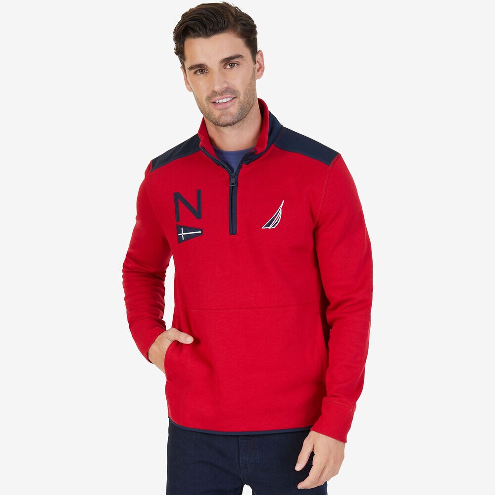 Graphic Quarter-Zip Pullover,Nautica Red,large