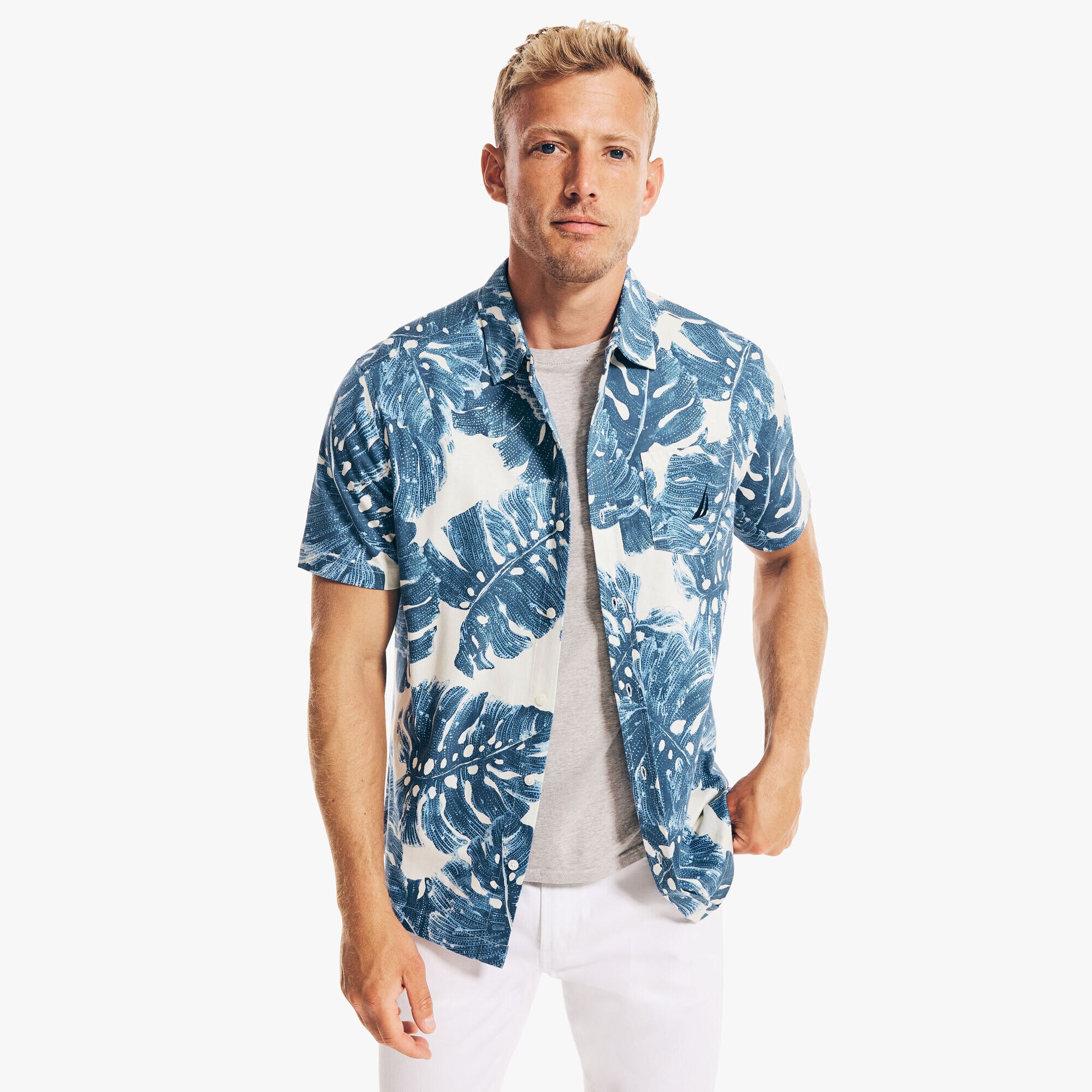 LEAF PRINT HARBOR SHIRT,Sail Cream,large