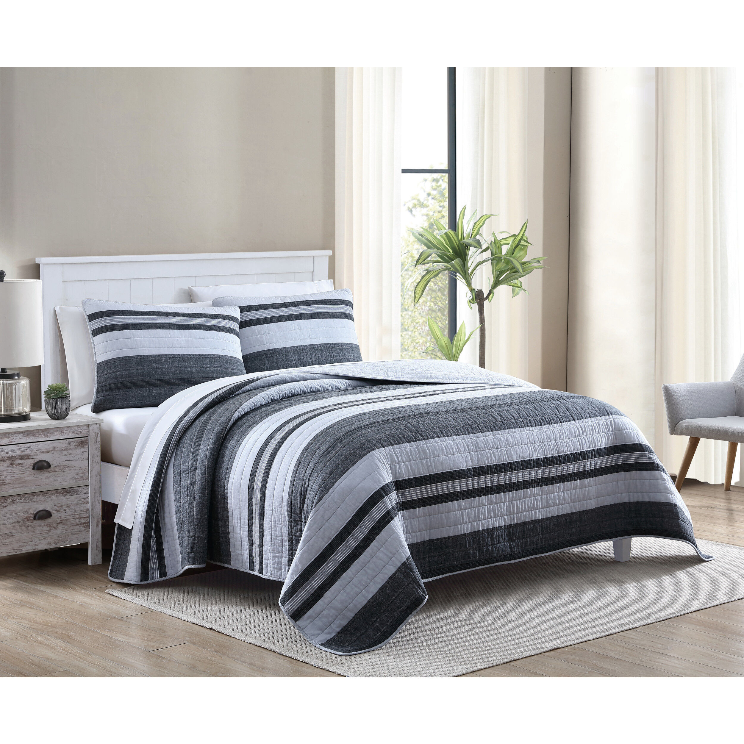 ARDMOORE GREY FULL/QUEEN QUILT SHAM SET | Nautica