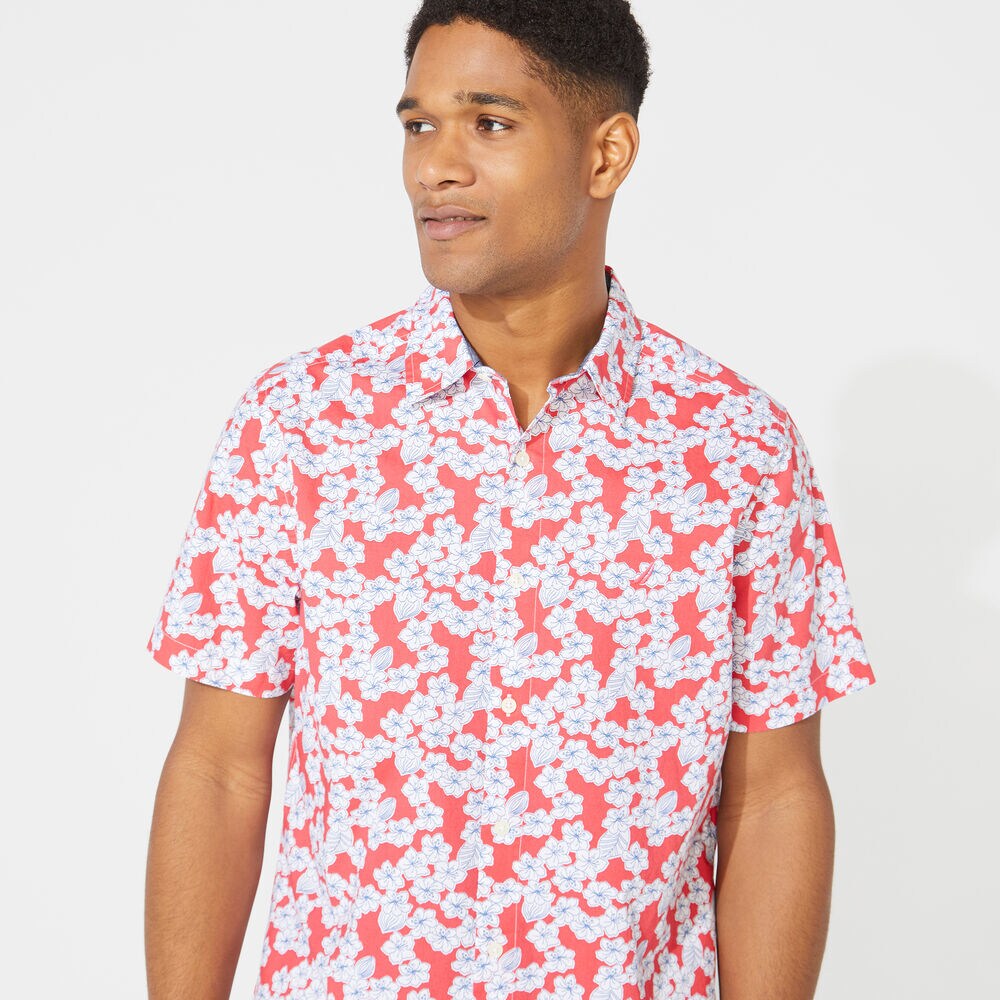 FLORAL PRINT SHORT-SLEEVE SHIRT,Persian Red,large