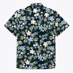 Big & Tall Sustainably Crafted Floral-Print Linen Short-Sleeve Shirt,Navy,large