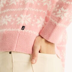 Snowflake Print Crewneck Sweater,Oxford Pink,large