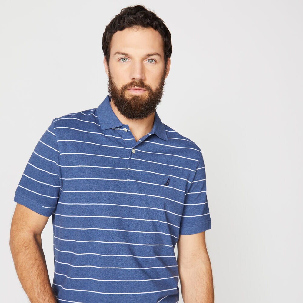 Classic Fit Mesh Polo in Breton Stripe,Stellar Blue Heather,large