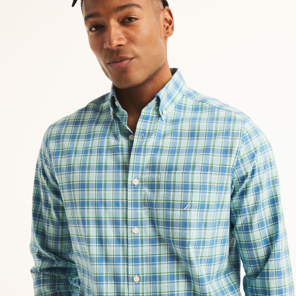 Plaid Poplin Shirt,Light Tide Water Wash,large