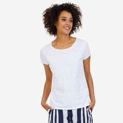 Crochet Striped Top,Bright White,large