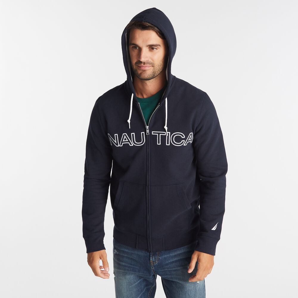 LOGO FULL-ZIP HOODIE,Navy,large
