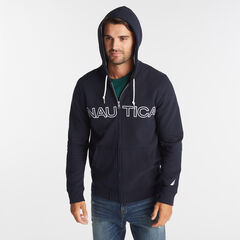 LOGO FULL-ZIP HOODIE,Navy,large