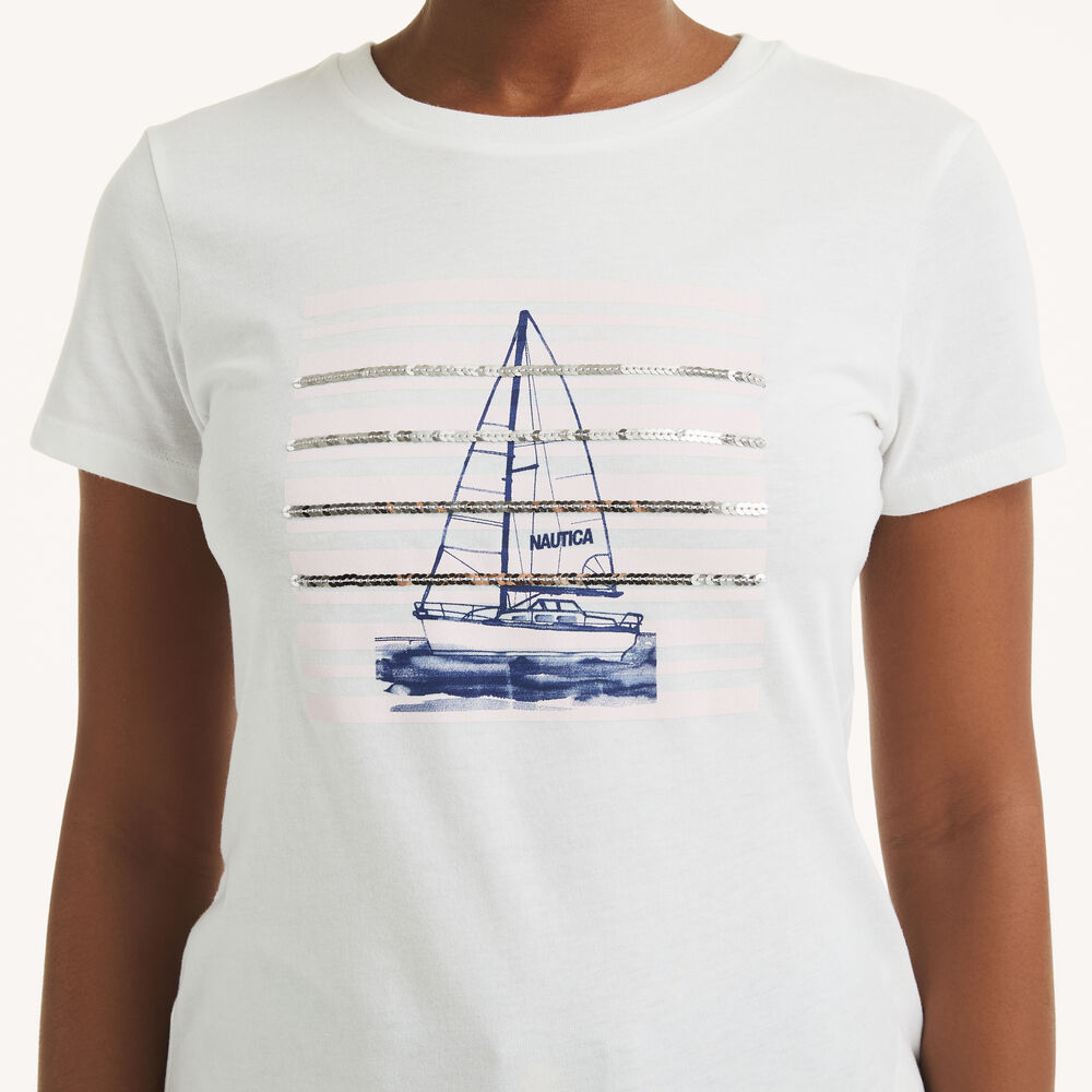Sequin Modern Sailing Stripe Graphic T-Shirt,Bright White,large