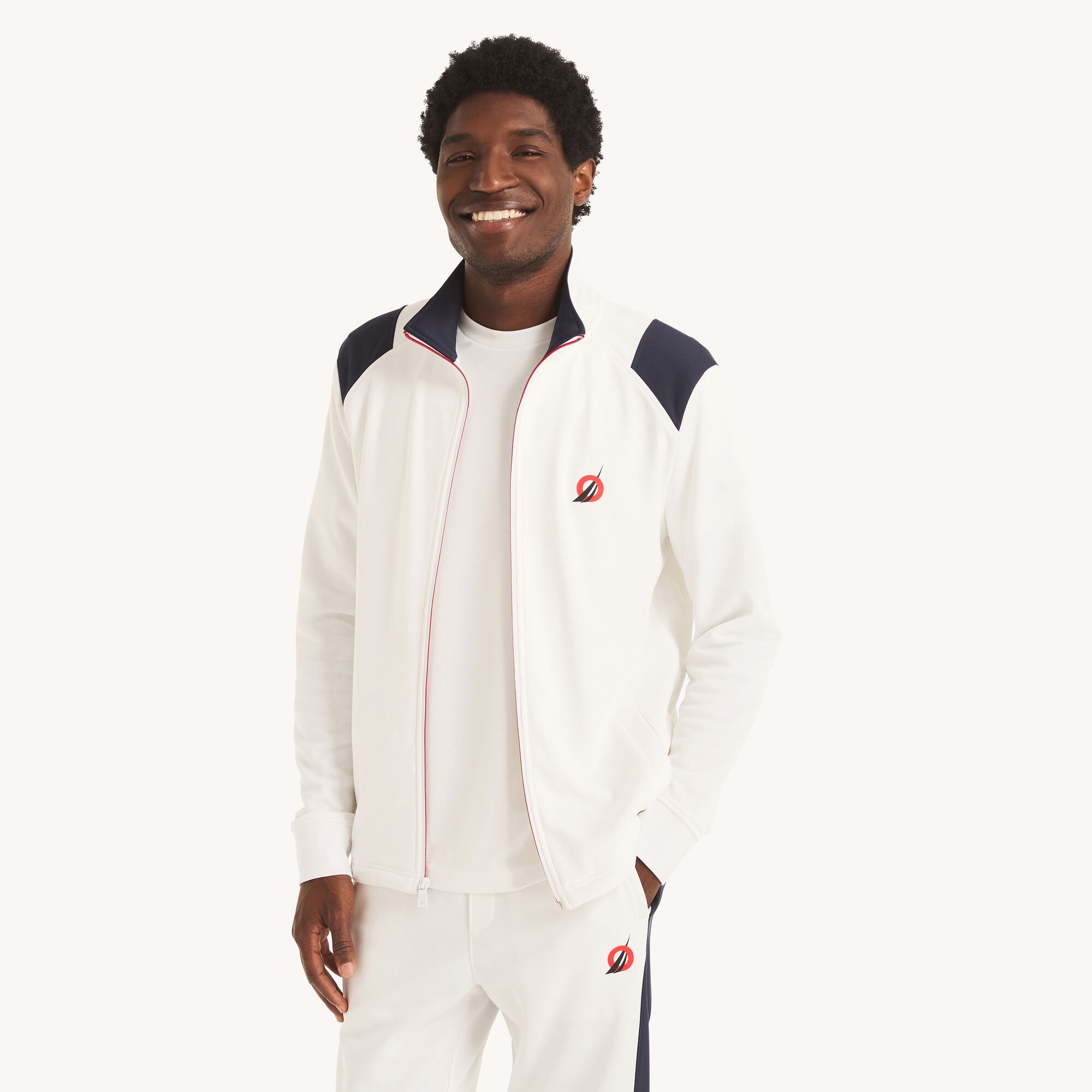 Full-Zip Mock Neck Track Jacket,Bright White,large