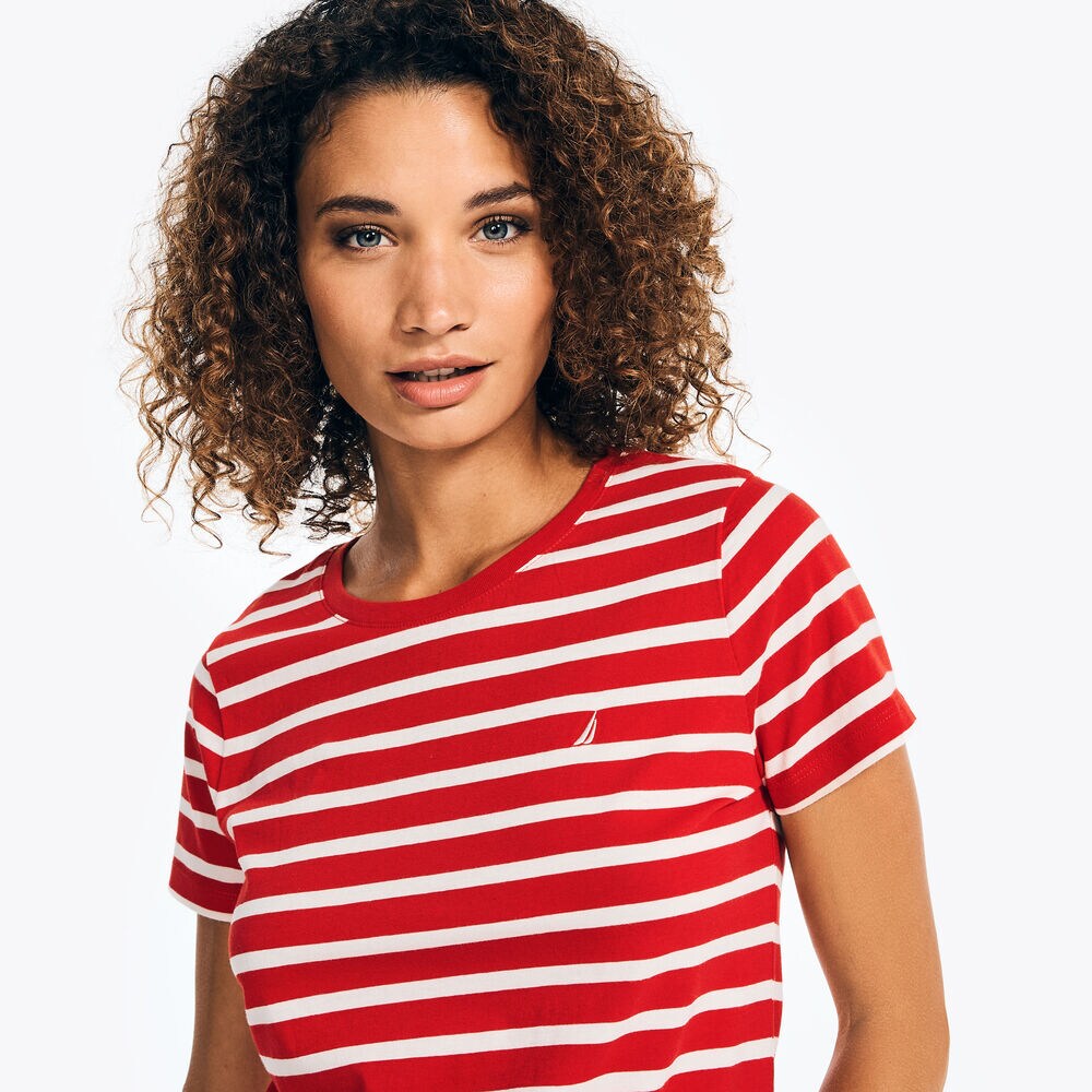 STRIPED CREWNECK T-SHIRT,Tomales Red,large