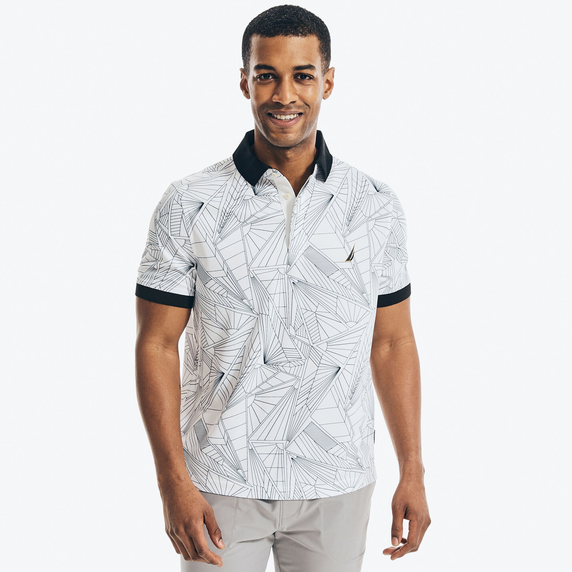 NAVTECH SLIM FIT GEOMETRIC-PRINT POLO,Bright White,large