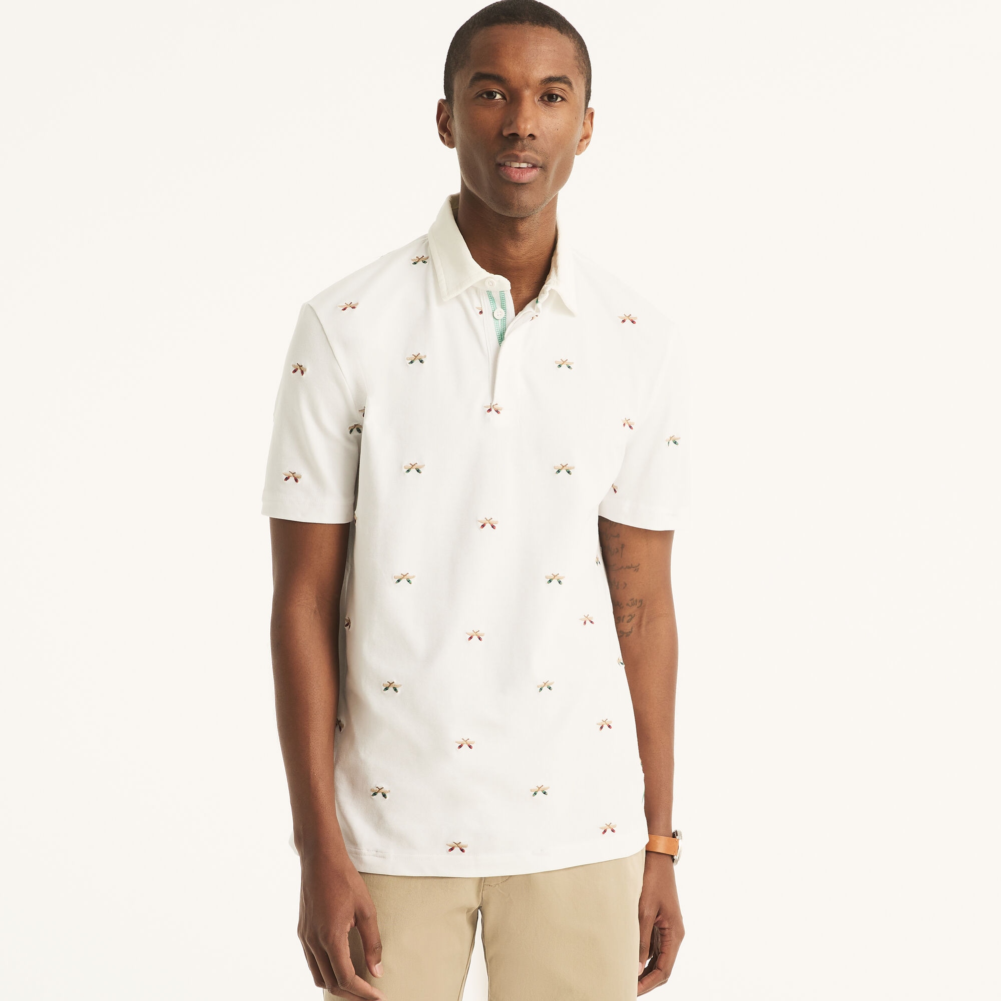 Classic Fit Embroidered Polo,Bright White,large